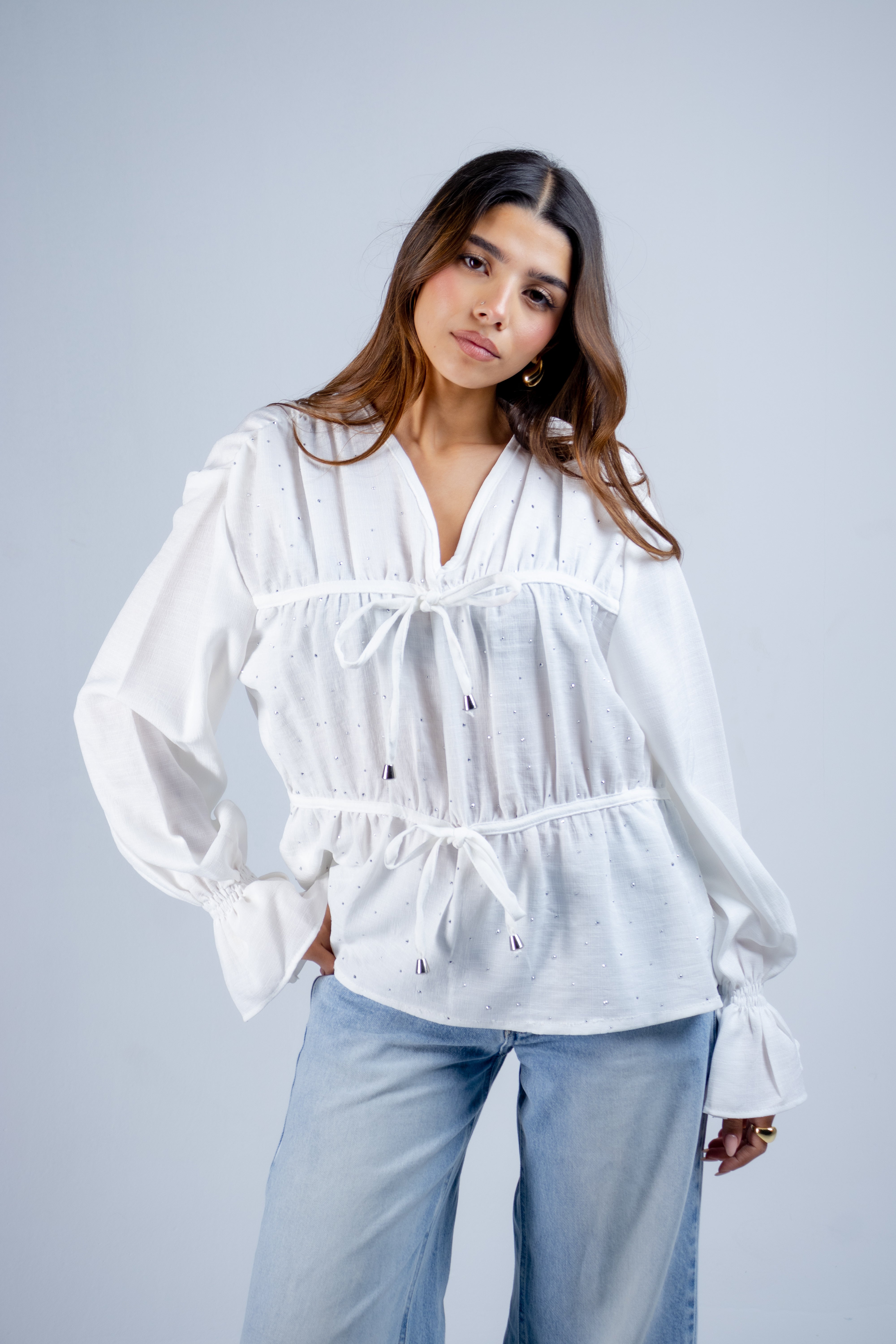 Elegant Gathered Waist Blouse
