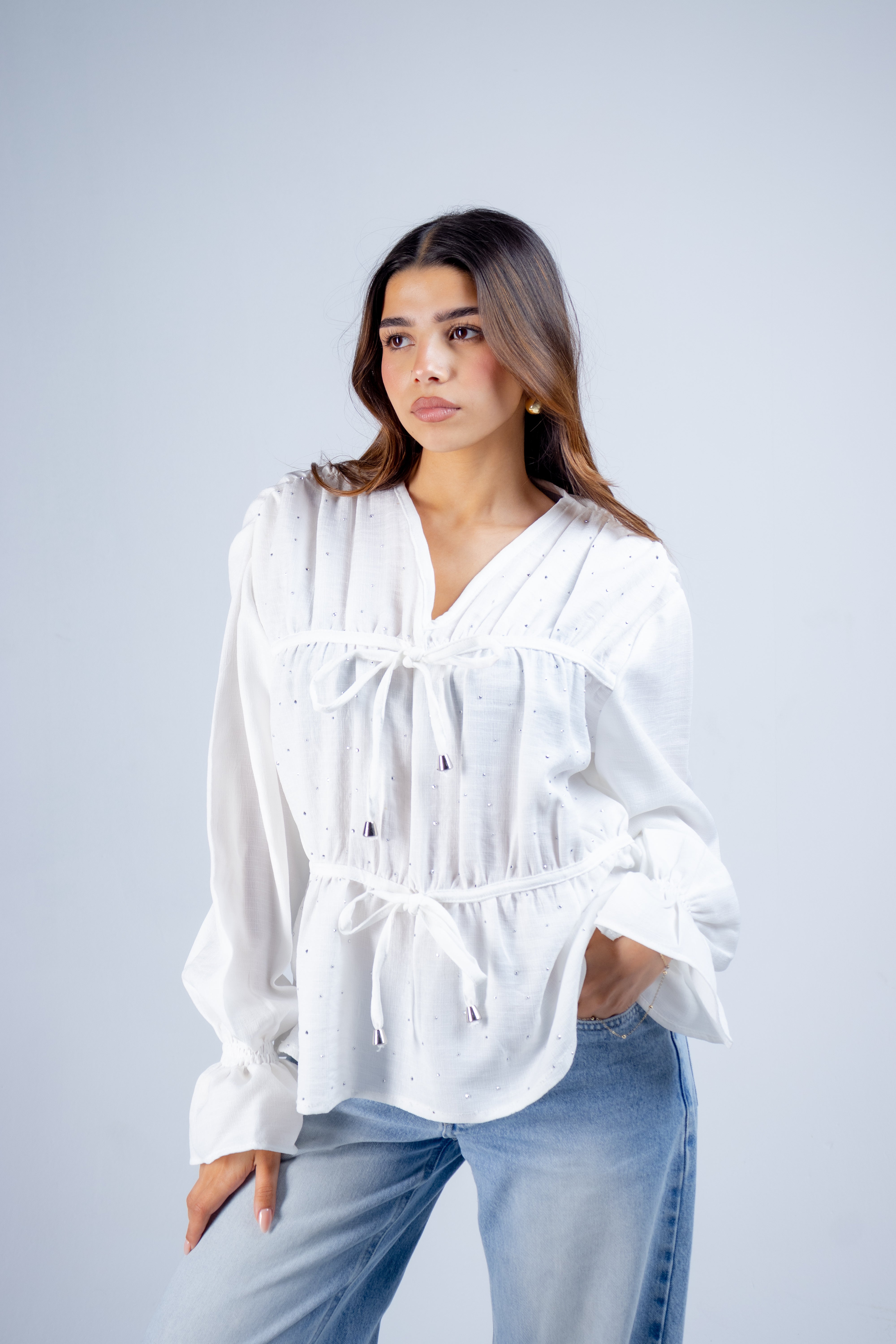 Elegant Gathered Waist Blouse