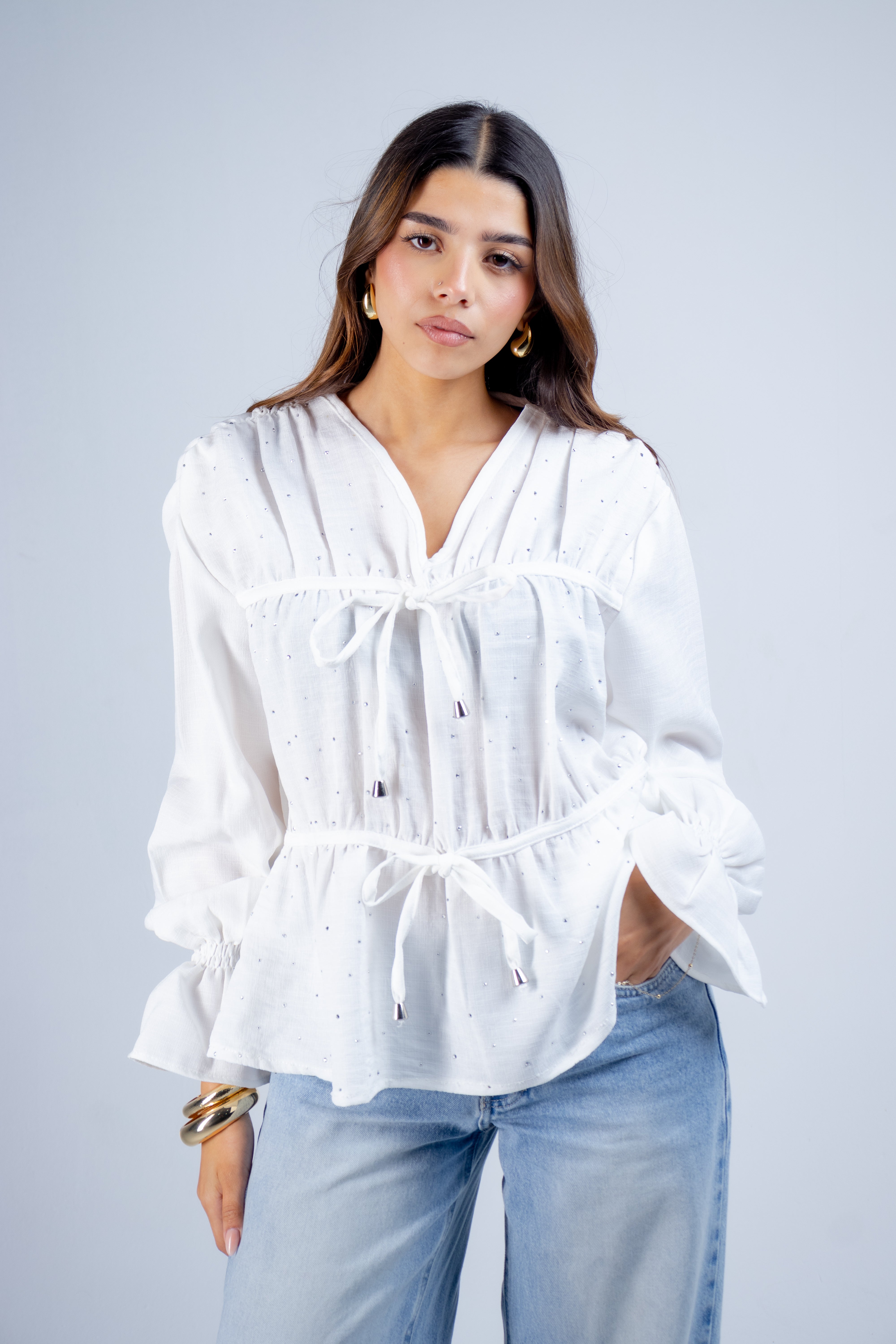 Elegant Gathered Waist Blouse