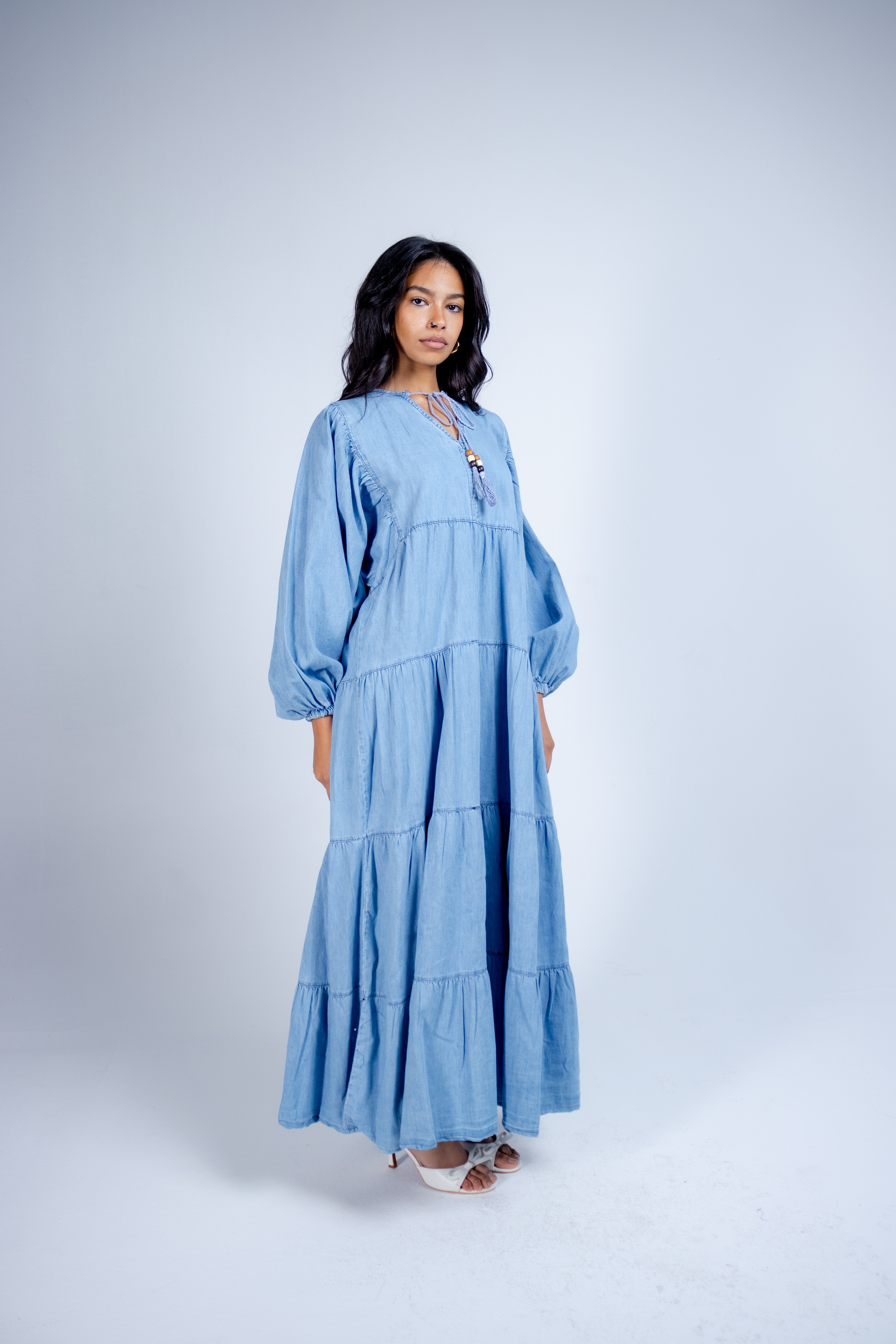 The Light Wash Maxi Denim Dress