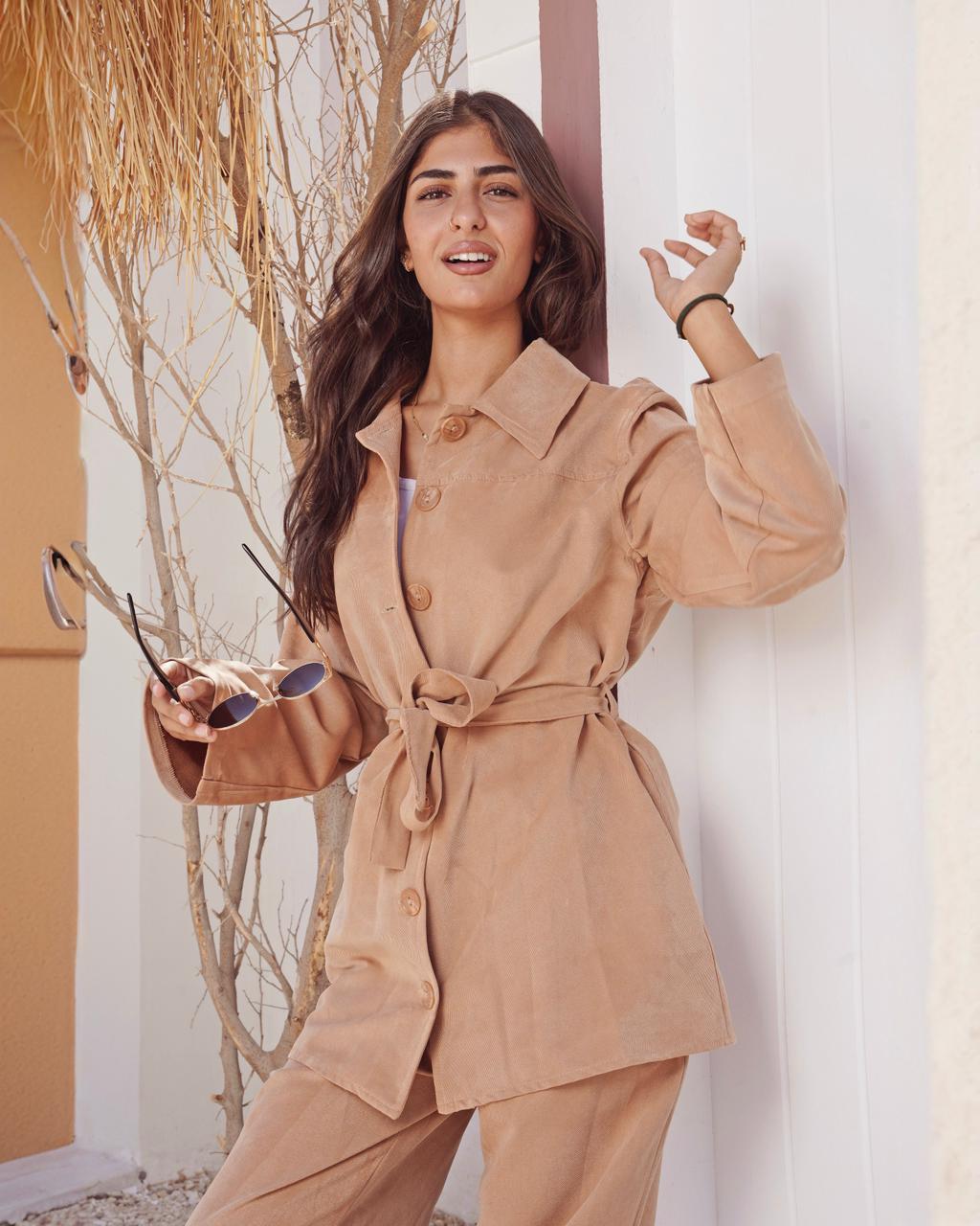belted relaxed-fit corduroy set