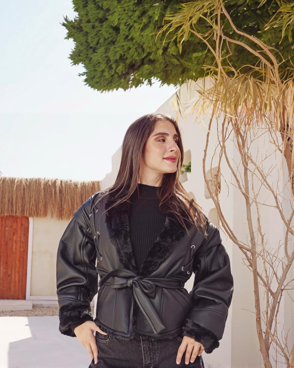 leather belted jacket