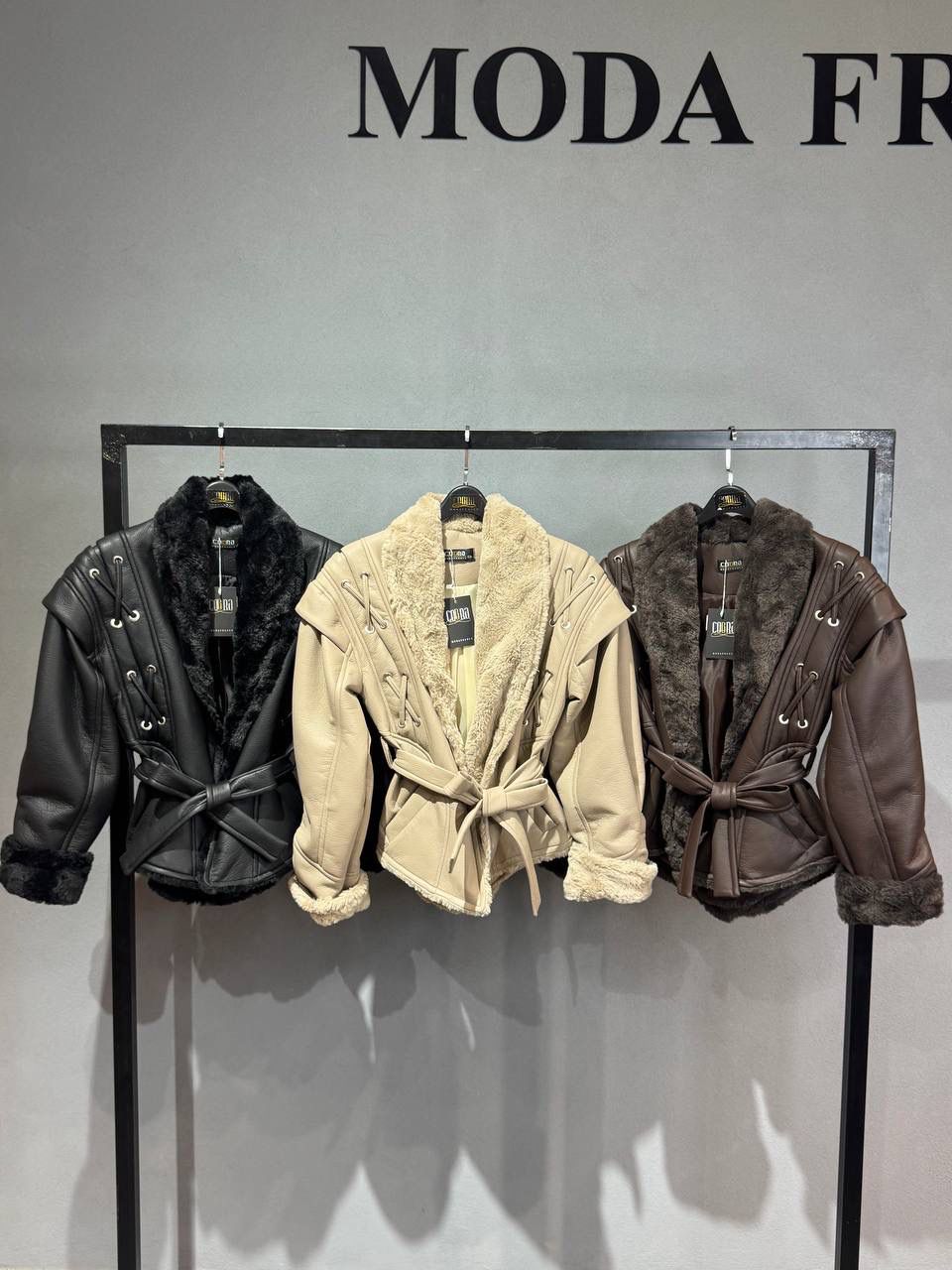 leather belted jacket