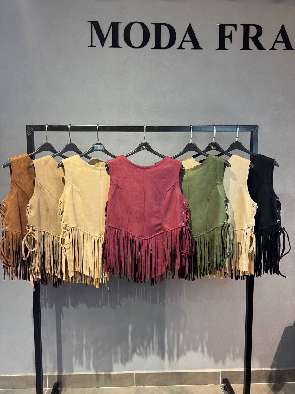 Lace-up Fringe Vest