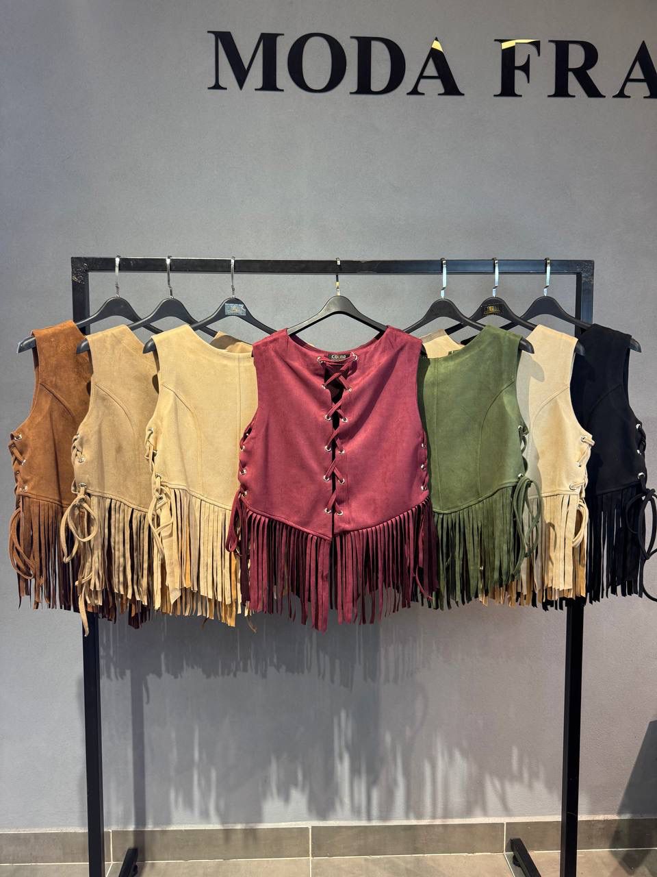 Lace-up Fringe Vest